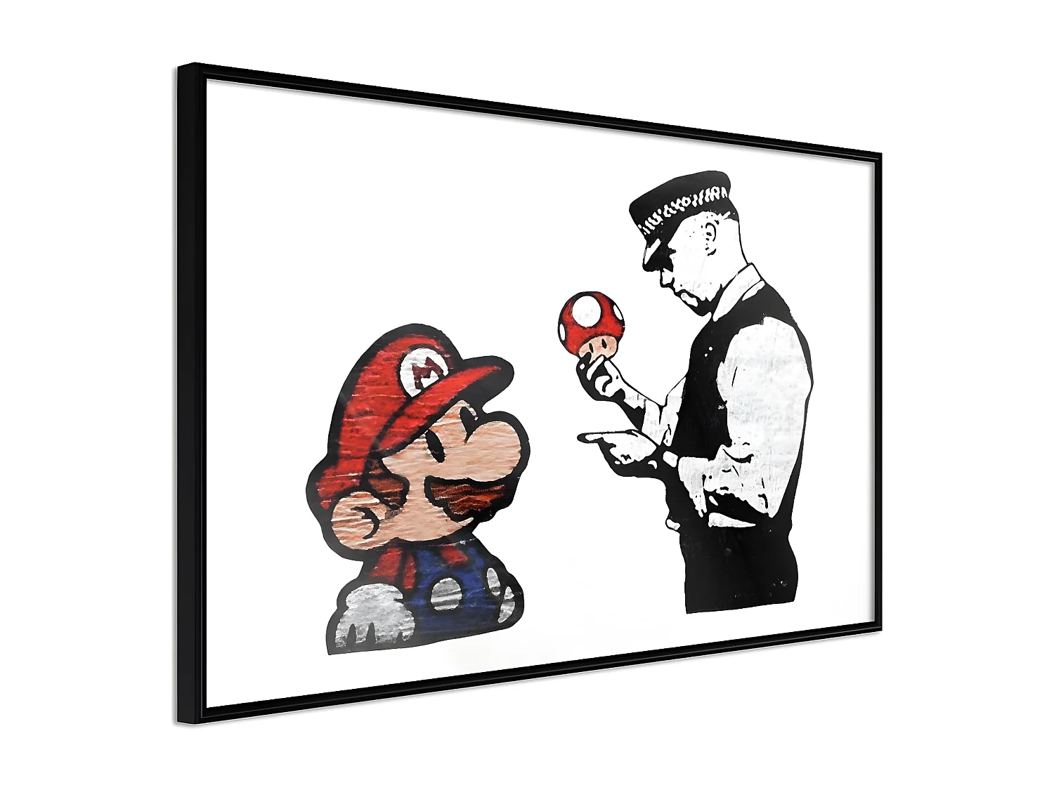 Affiche Murale Encadrée "Banksy Mario and Copper" 45 x 30 cm Noir