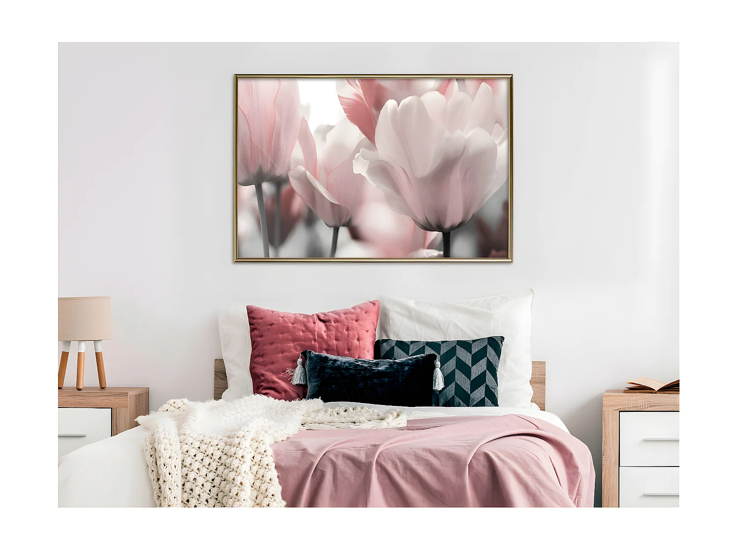 Affiche Murale Encadrée "Pastel Tulips II" 90 x 60 cm Or
