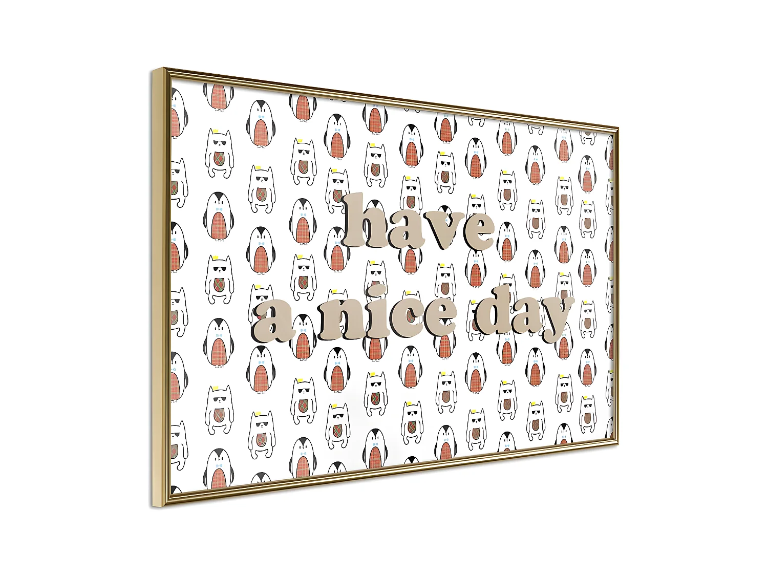 Affiche Murale Encadrée "Animals Wish a Nice Day" 45 x 30 cm Or