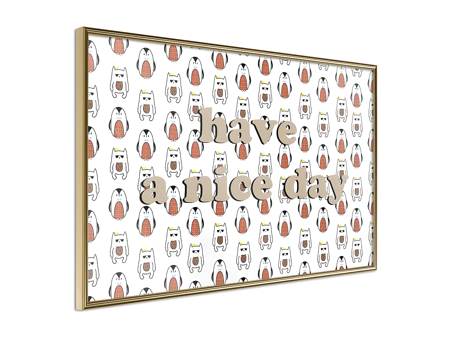 Affiche Murale Encadrée "Animals Wish a Nice Day" 45 x 30 cm Or