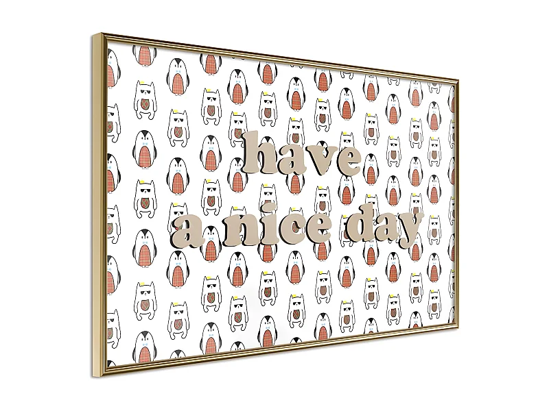 Affiche Murale Encadrée "Animals Wish a Nice Day" 45 x 30 cm Or
