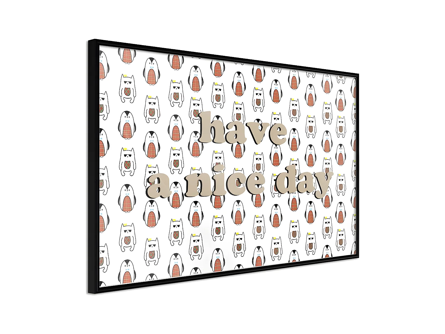 Affiche Murale Encadrée "Animals Wish a Nice Day" 90 x 60 cm Noir