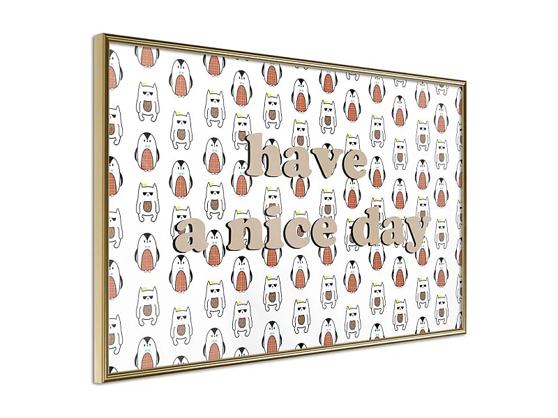 Affiche Murale Encadrée "Animals Wish a Nice Day" 60 x 40 cm Or