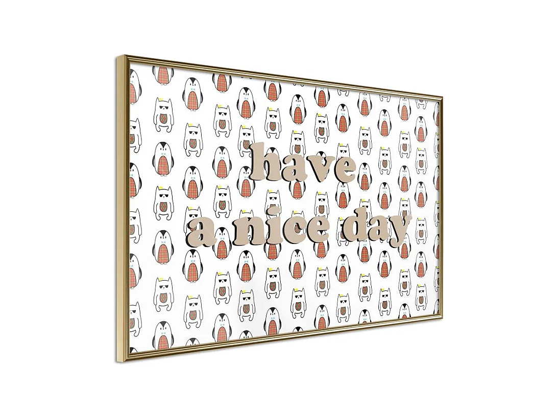 Affiche Murale Encadrée "Animals Wish a Nice Day" 60 x 40 cm Or