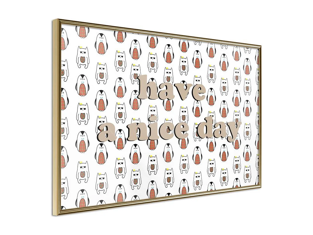 Affiche Murale Encadrée "Animals Wish a Nice Day" 60 x 40 cm Or