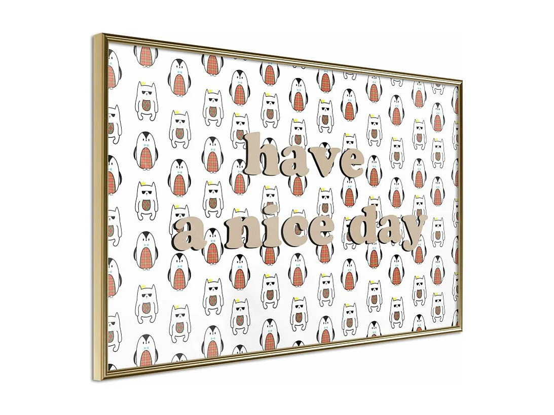 Affiche Murale Encadrée "Animals Wish a Nice Day" 90 x 60 cm Or
