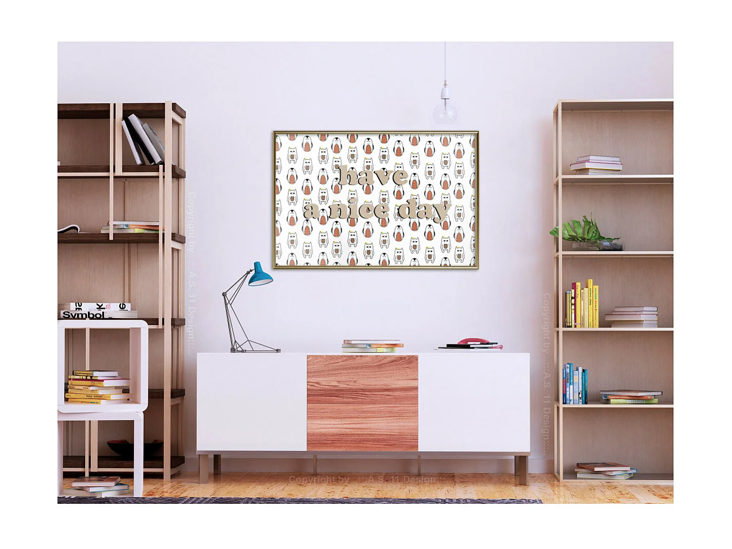 Affiche Murale Encadrée "Animals Wish a Nice Day" 90 x 60 cm Or