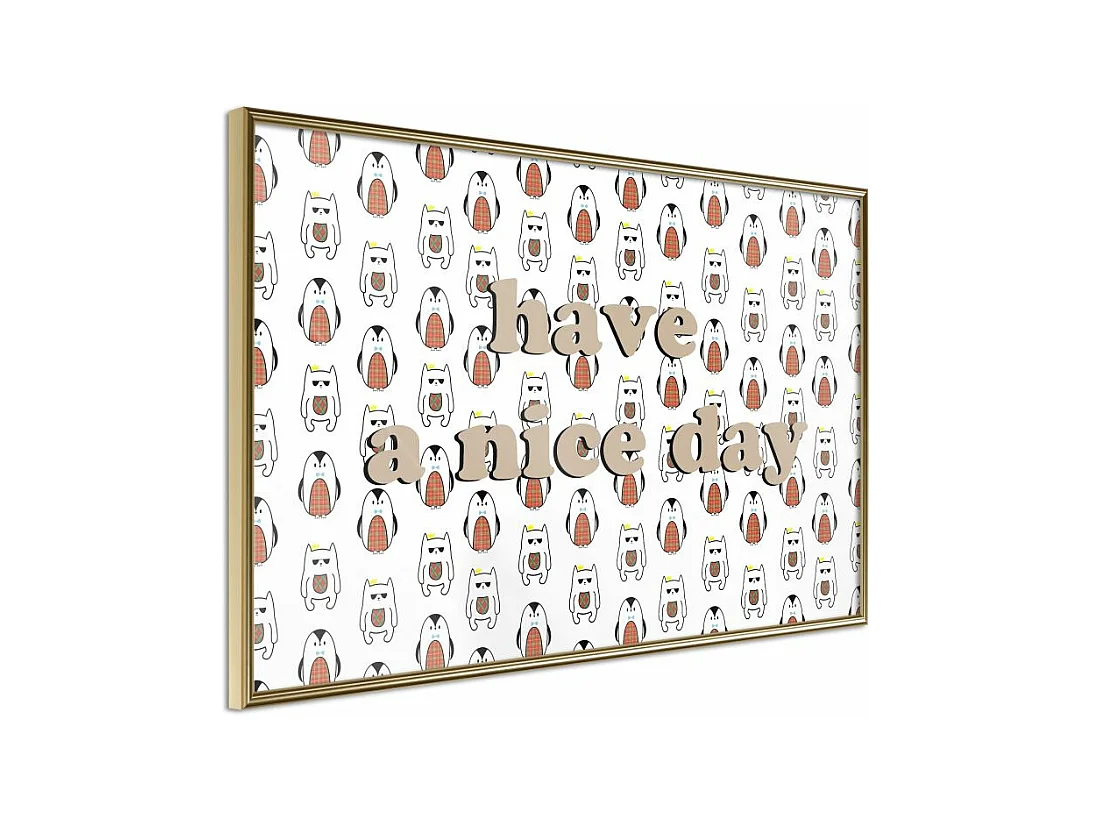 Affiche Murale Encadrée "Animals Wish a Nice Day" 90 x 60 cm Or