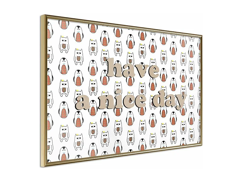 Affiche Murale Encadrée "Animals Wish a Nice Day" 90 x 60 cm Or