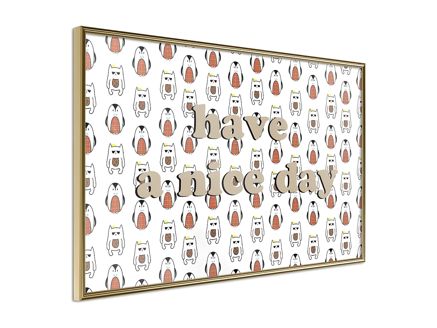 Affiche Murale Encadrée "Animals Wish a Nice Day" 30 x 20 cm Or
