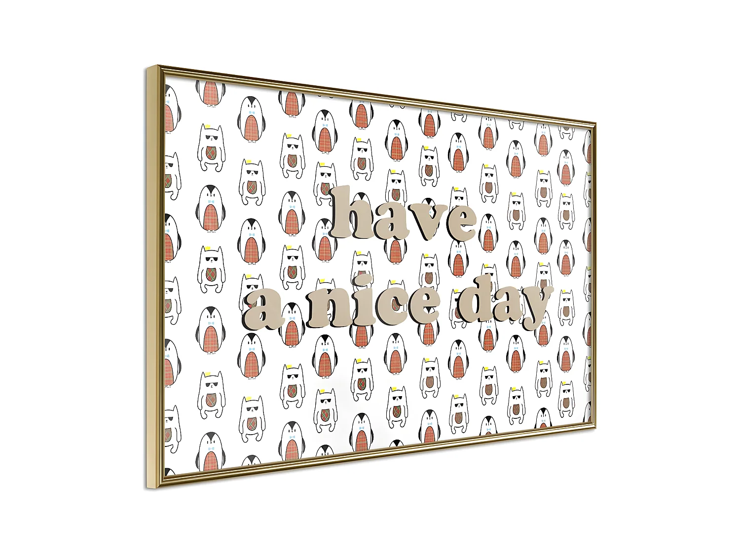 Affiche Murale Encadrée "Animals Wish a Nice Day" 30 x 20 cm Or