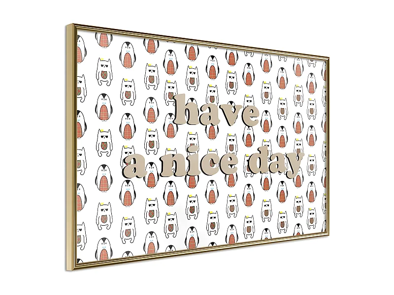 Affiche Murale Encadrée "Animals Wish a Nice Day" 30 x 20 cm Or