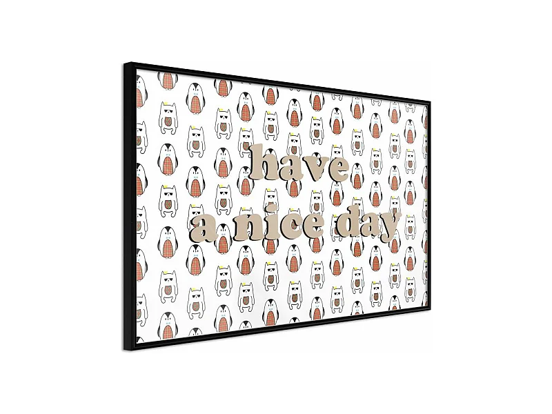 Affiche Murale Encadrée "Animals Wish a Nice Day" 30 x 20 cm Noir