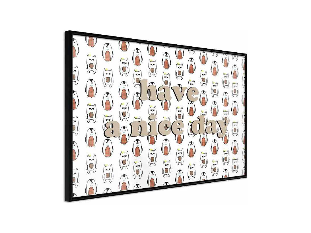 Affiche Murale Encadrée "Animals Wish a Nice Day" 30 x 20 cm Noir