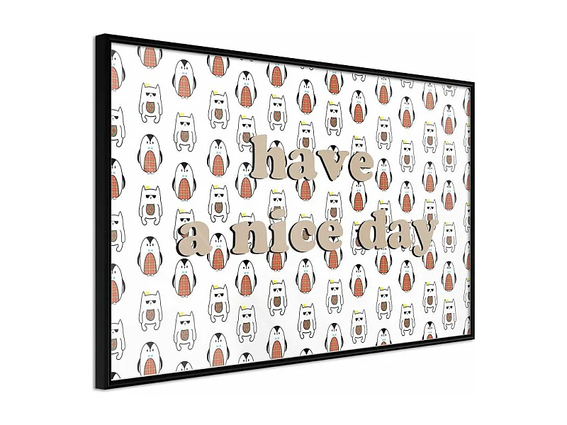 Affiche Murale Encadrée "Animals Wish a Nice Day" 30 x 20 cm Noir