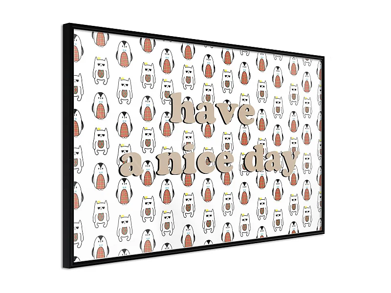 Affiche Murale Encadrée "Animals Wish a Nice Day" 30 x 20 cm Noir