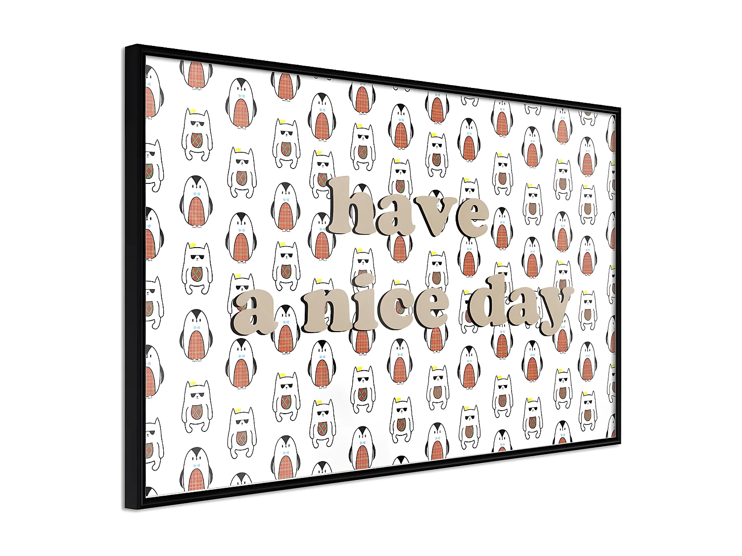Affiche Murale Encadrée "Animals Wish a Nice Day" 60 x 40 cm Noir
