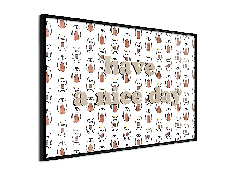 Affiche Murale Encadrée "Animals Wish a Nice Day" 60 x 40 cm Noir