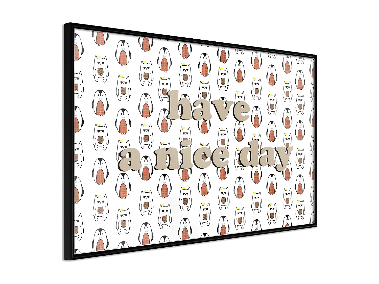 Affiche Murale Encadrée "Animals Wish a Nice Day" 45 x 30 cm Noir