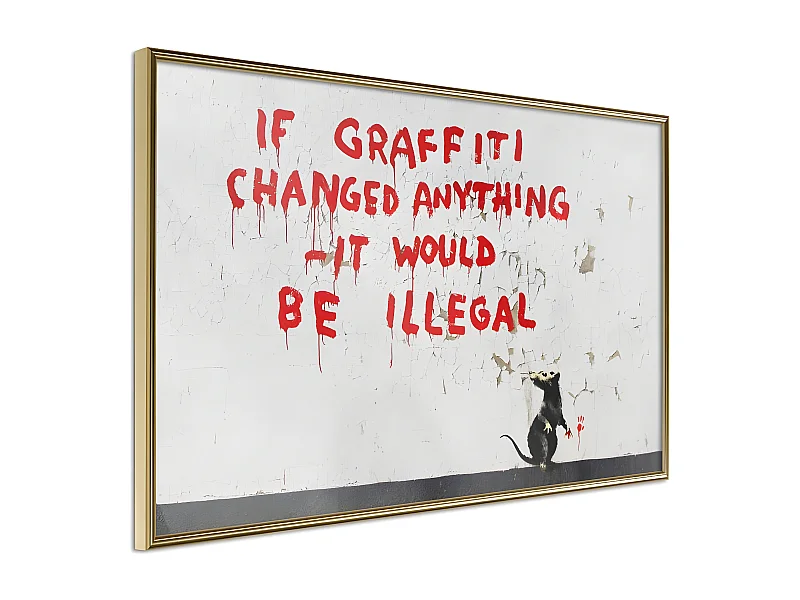 Affiche Murale Encadrée "Banksy If Graffiti Changed Anything" 90 x 60 cm Or