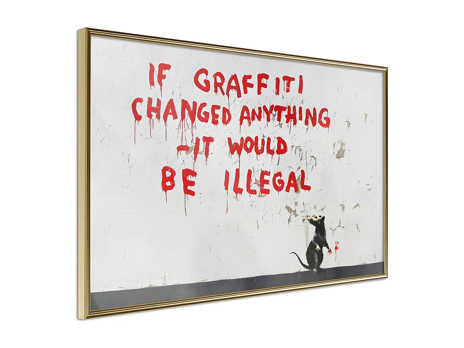 Affiche Murale Encadrée "Banksy If Graffiti Changed Anything" 90 x 60 cm Or