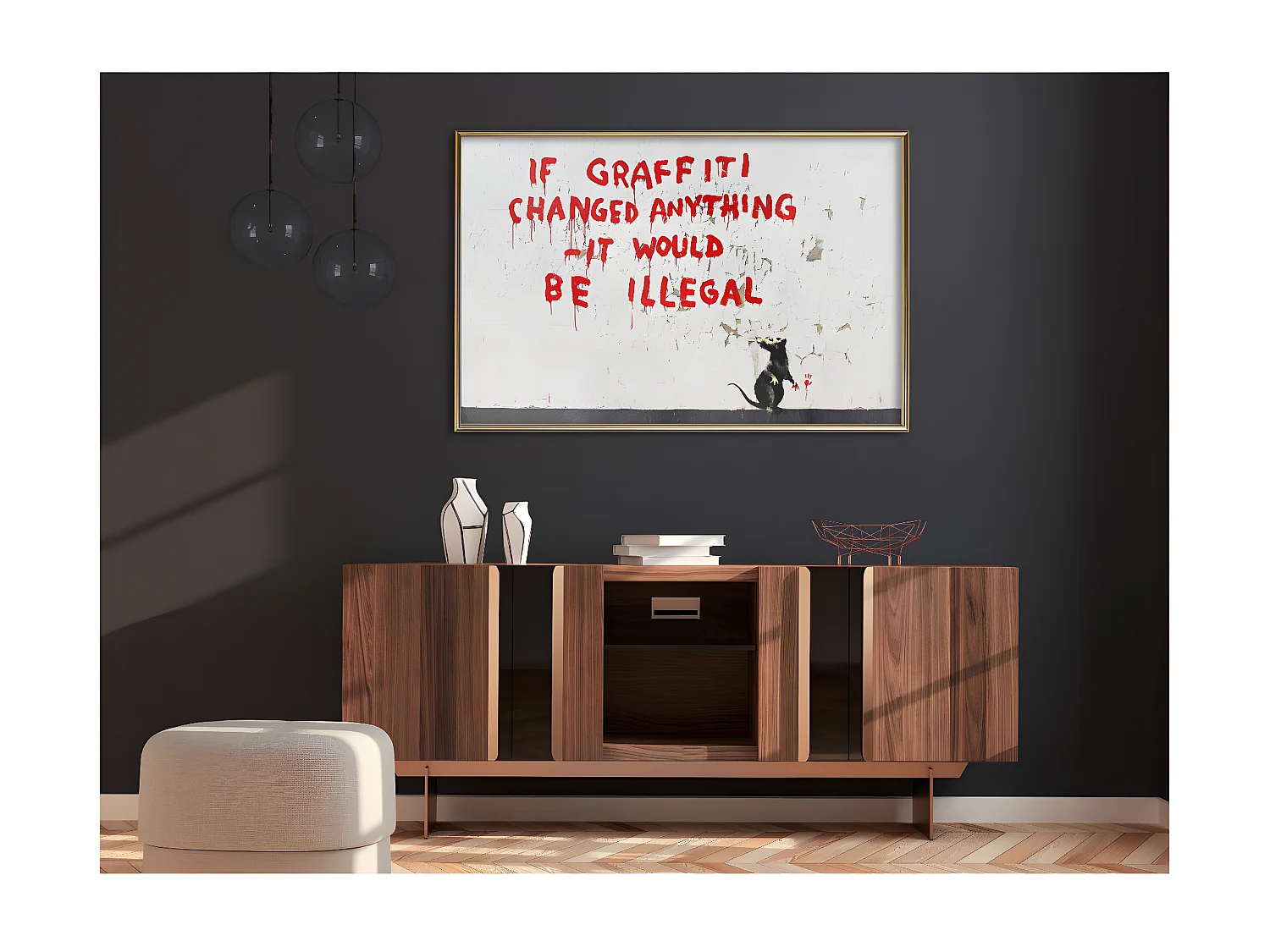Affiche Murale Encadrée "Banksy If Graffiti Changed Anything" 90 x 60 cm Or