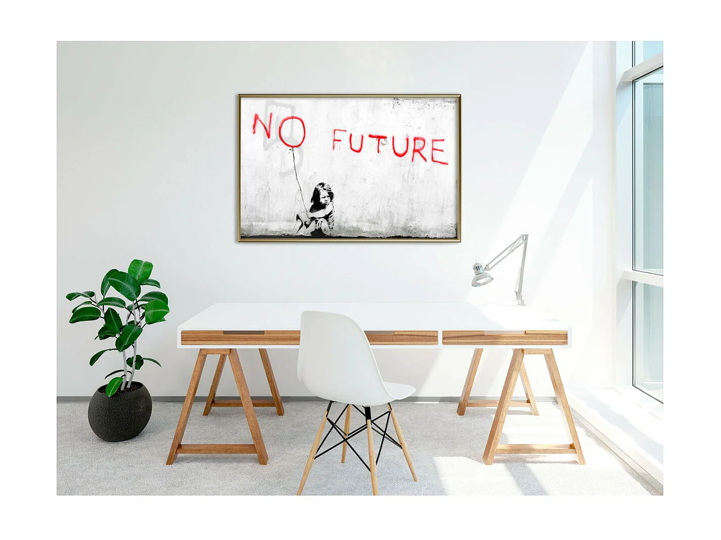 Affiche Murale Encadrée "Banksy No Future" 90 x 60 cm Or