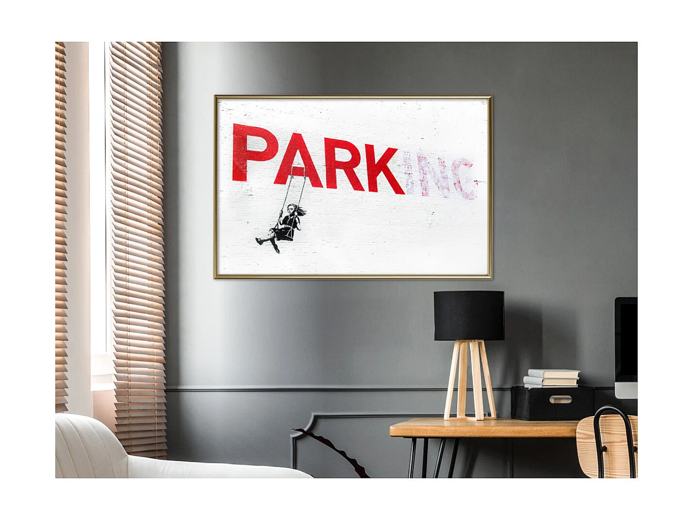 Affiche Murale Encadrée "Banksy Parking" 90 x 60 cm Or