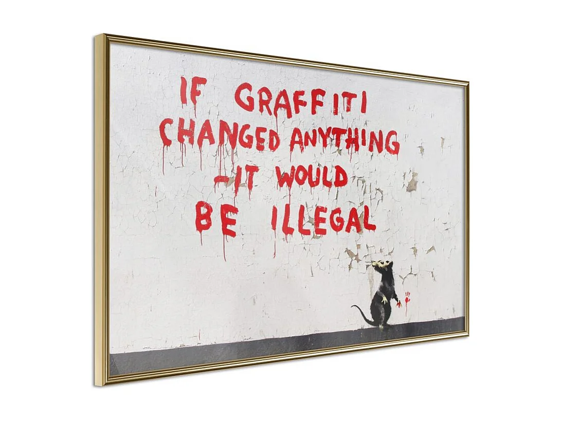 Affiche Murale Encadrée "Banksy If Graffiti Changed Anything" 30 x 20 cm Or