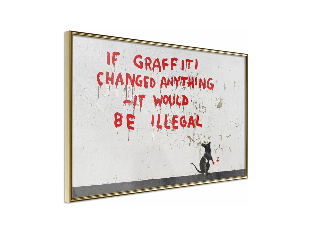 Affiche Murale Encadrée "Banksy If Graffiti Changed Anything" 45 x 30 cm Or