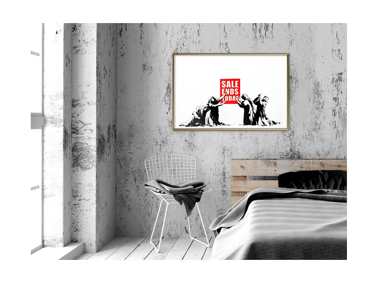Affiche Murale Encadrée "Banksy Sale Ends" 90 x 60 cm Or