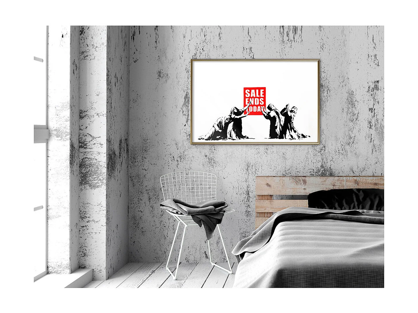 Affiche Murale Encadrée "Banksy Sale Ends" 90 x 60 cm Or