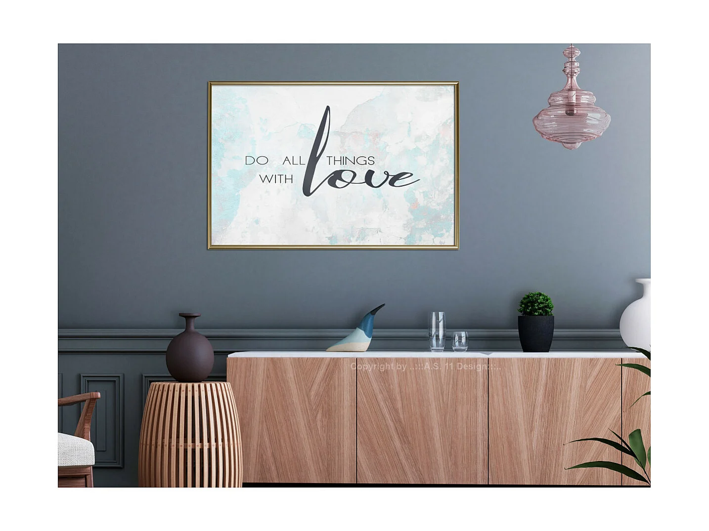 Affiche Murale Encadrée "With Love" 90 x 60 cm Or