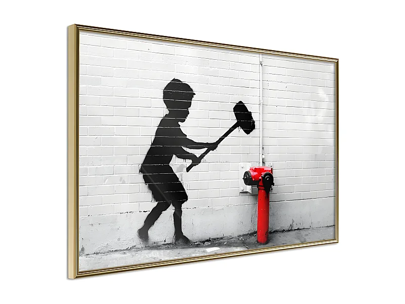 Affiche Murale Encadrée "Banksy Hammer Boy" 30 x 20 cm Or