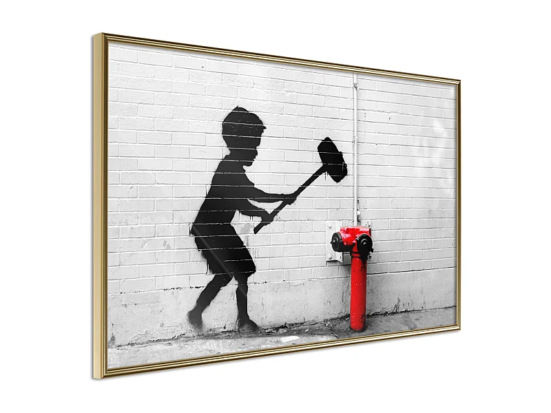 Affiche Murale Encadrée "Banksy Hammer Boy" 30 x 20 cm Or