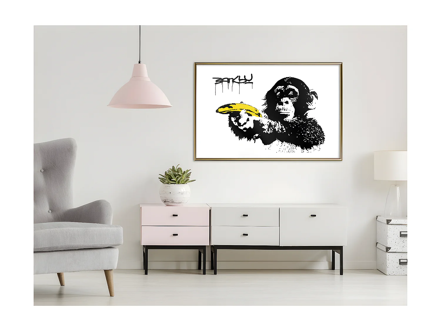 Affiche Murale Encadrée "Banksy Banana Gun II" 90 x 60 cm Or