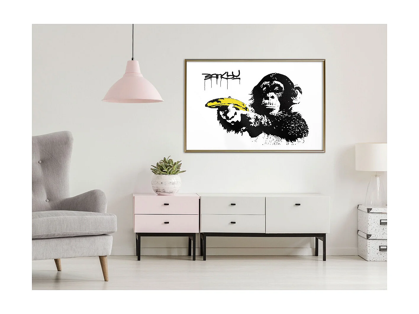 Affiche Murale Encadrée "Banksy Banana Gun II" 90 x 60 cm Or