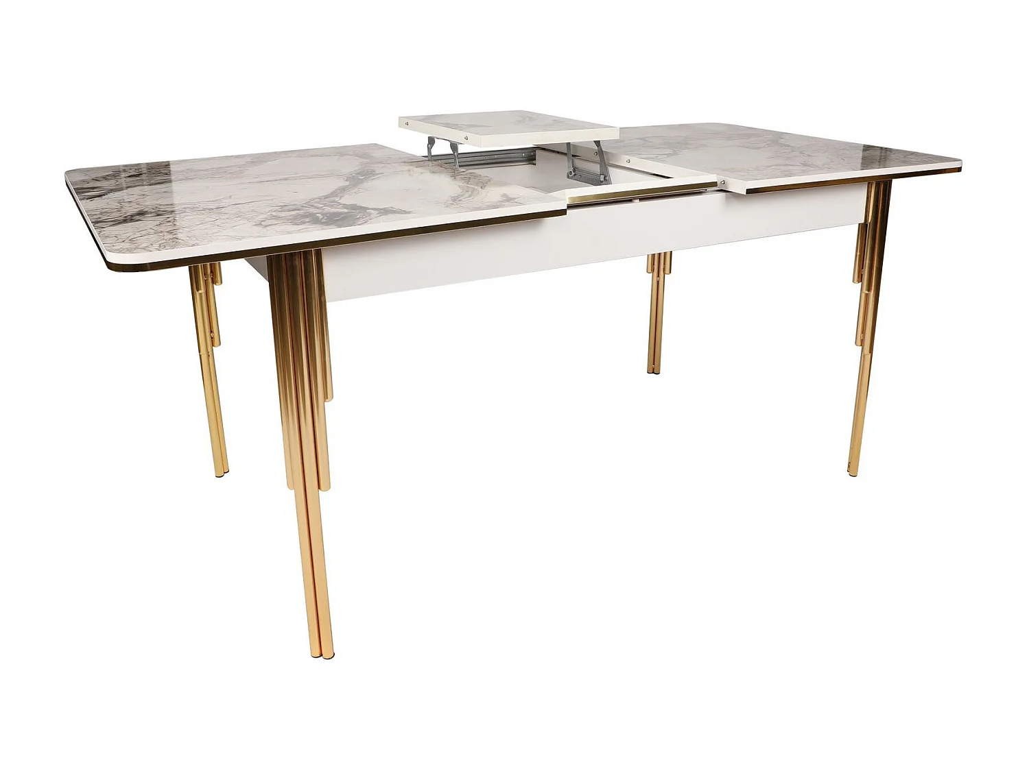 Table salle à manger extensible Diallo Effet marbre Blanc et Métal Or