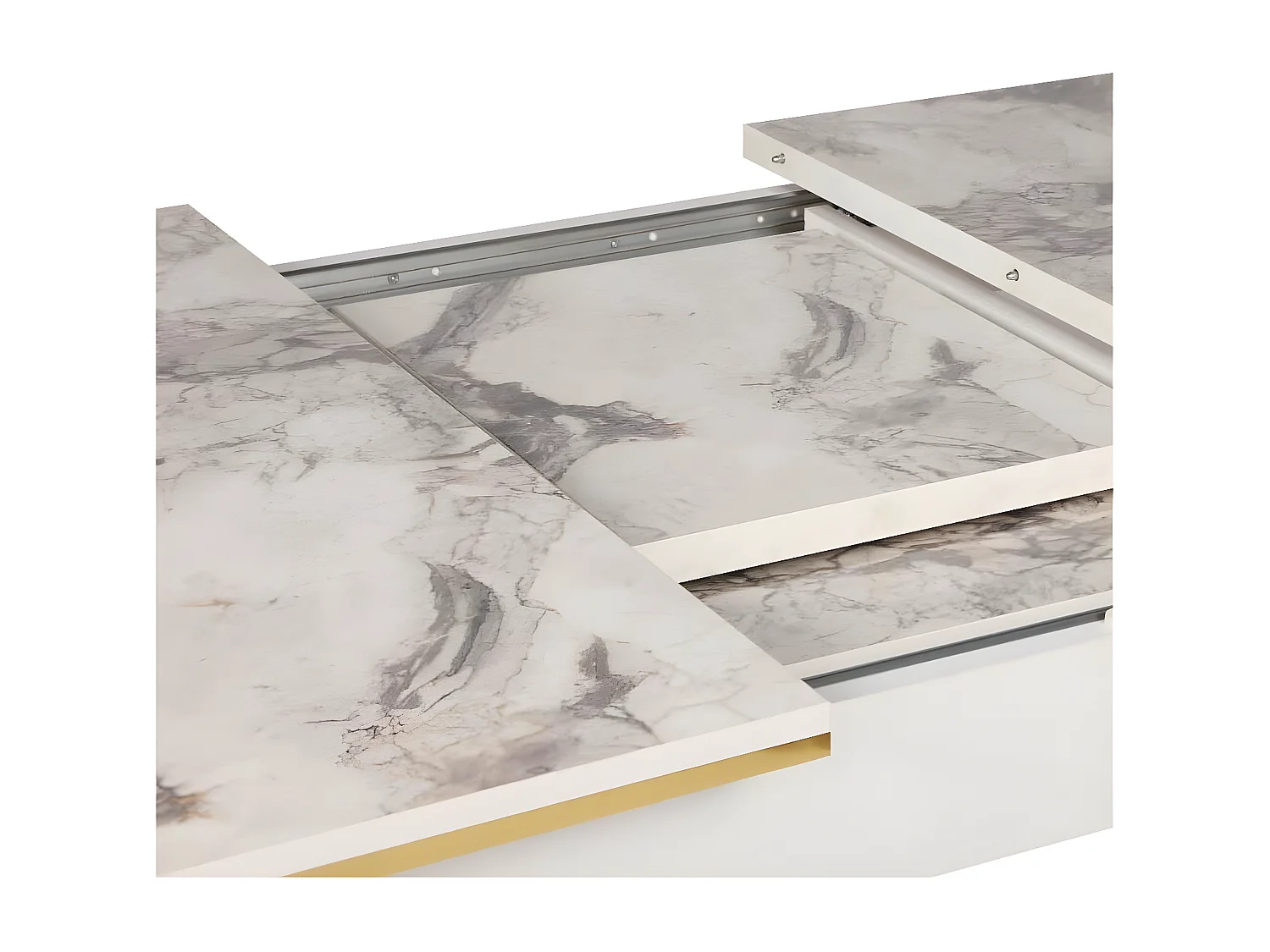 Table salle à manger extensible Diallo Effet marbre Blanc et Métal Or