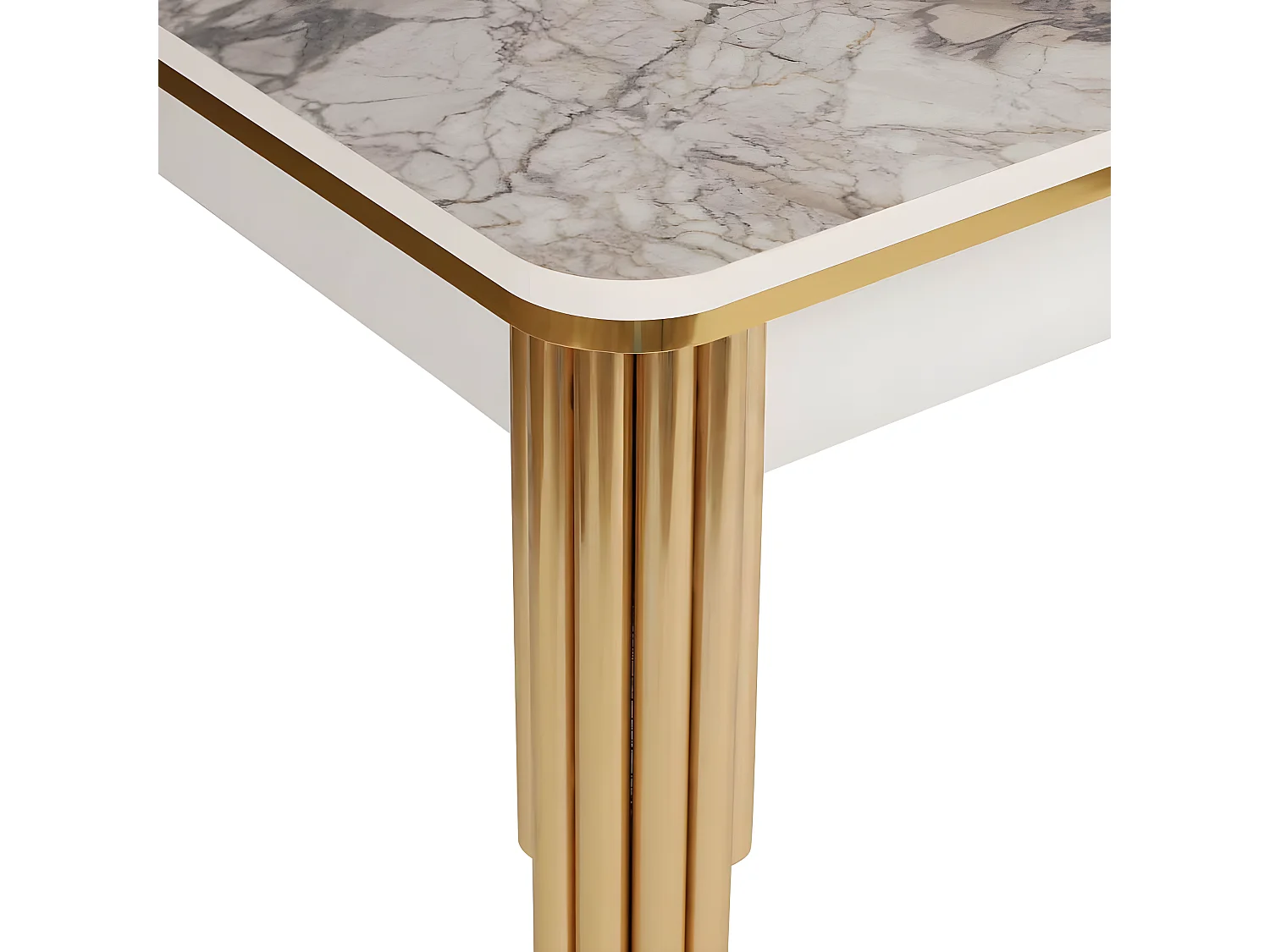 Table salle à manger extensible Diallo Effet marbre Blanc et Métal Or