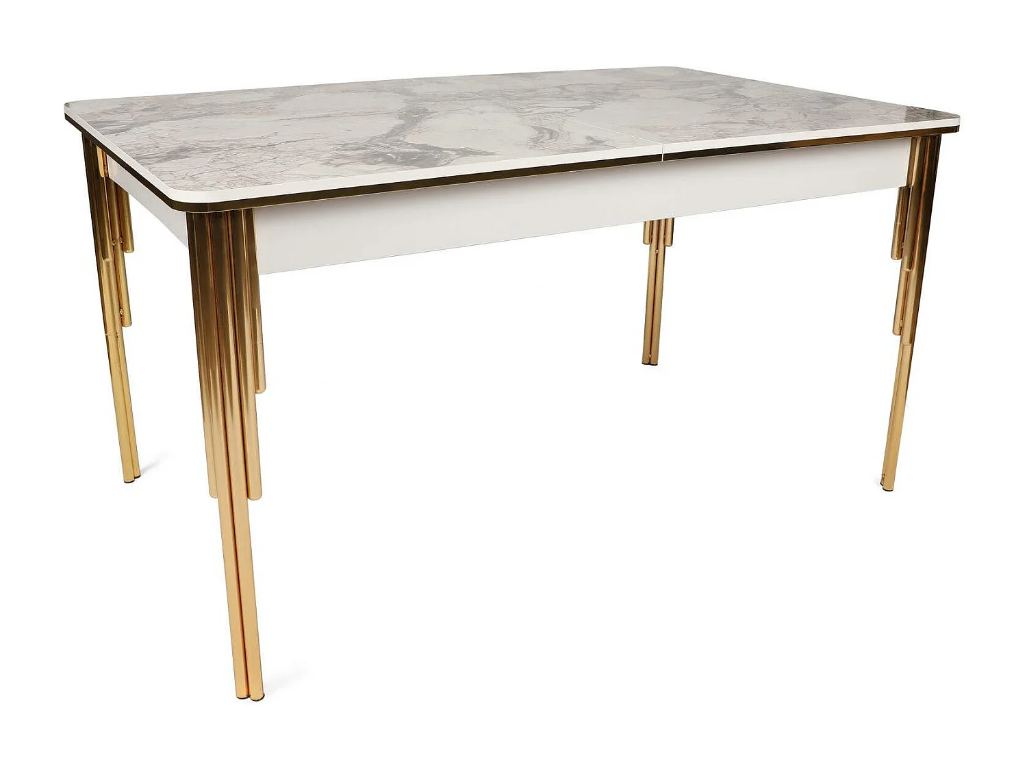 Table salle à manger extensible Diallo Effet marbre Blanc et Métal Or