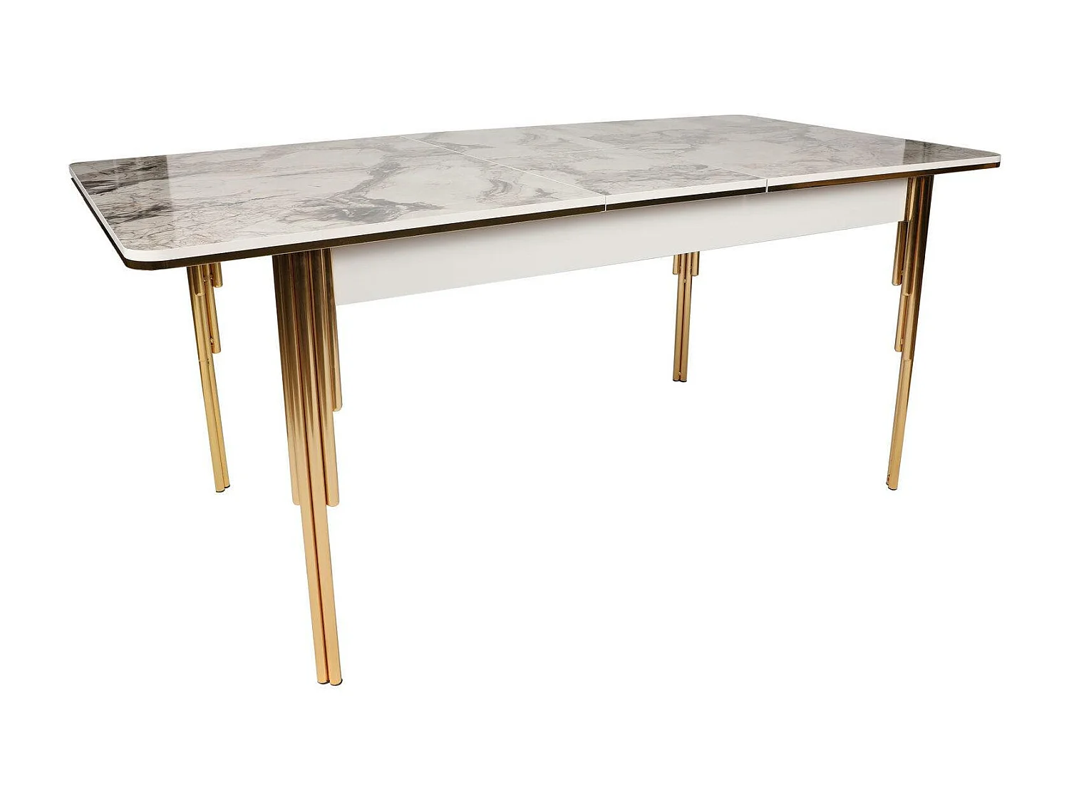 Table salle à manger extensible Diallo Effet marbre Blanc et Métal Or