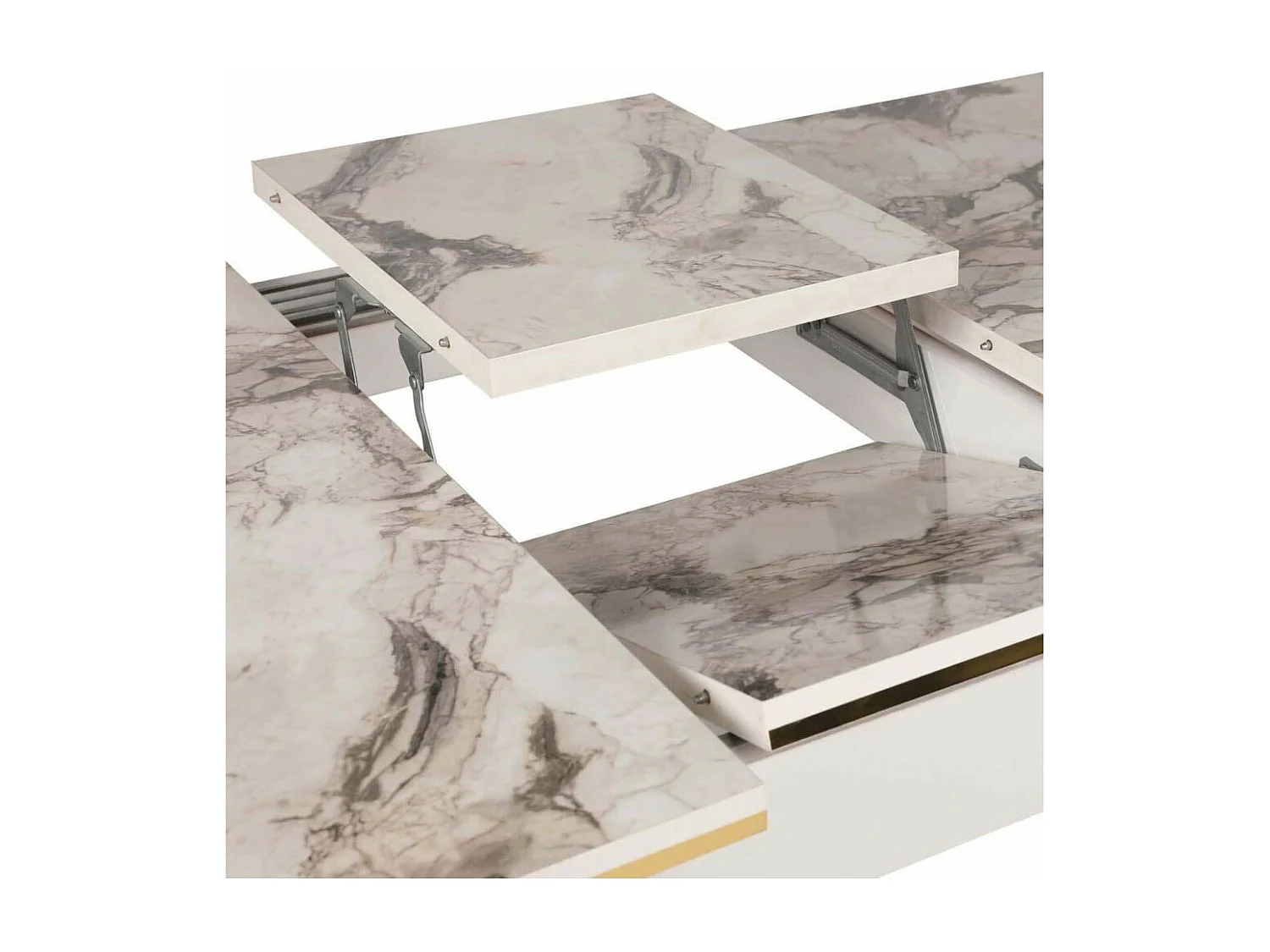 Table salle à manger extensible Diallo Effet marbre Blanc et Métal Or