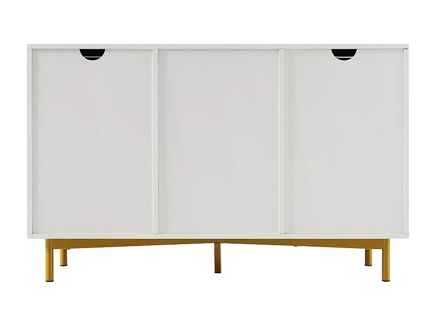 Commode décorée de rayures verticales - 3 tiroirs et 2 portes avec étagères réglables - Blanc