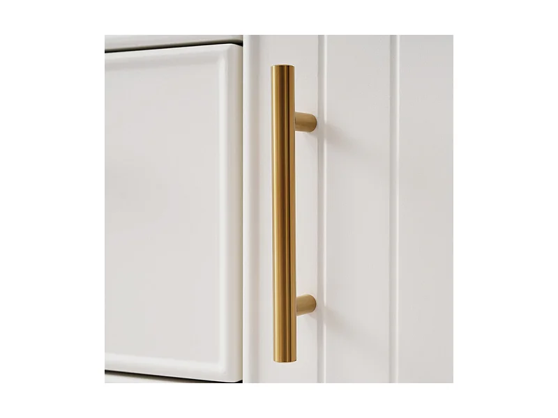 Cómoda decorada con rayas verticales - 3 cajones y 2 puertas con estantes regulables - Blanco