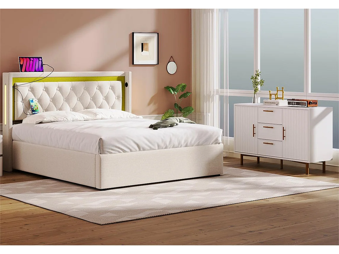 Cassettiera decorata con strisce verticali - 3 cassetti e 2 ante con ripiani regolabili - Bianco