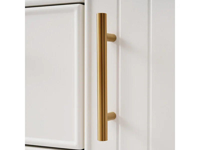 Cassettiera decorata con strisce verticali - 3 cassetti e 2 ante con ripiani regolabili - Bianco