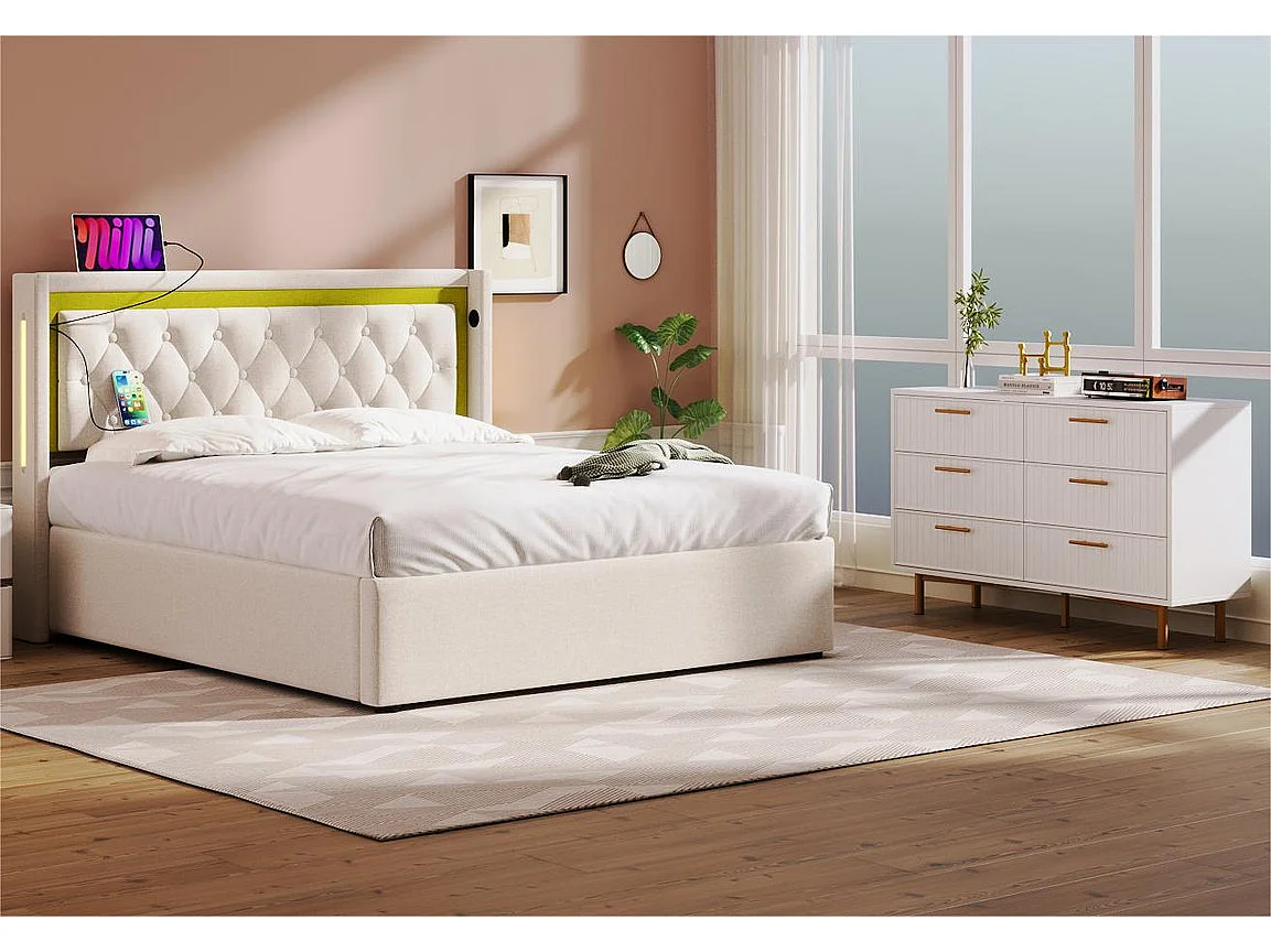 Kommode mit vertikalen Streifen verziert – 6 Schubladen – Weiß