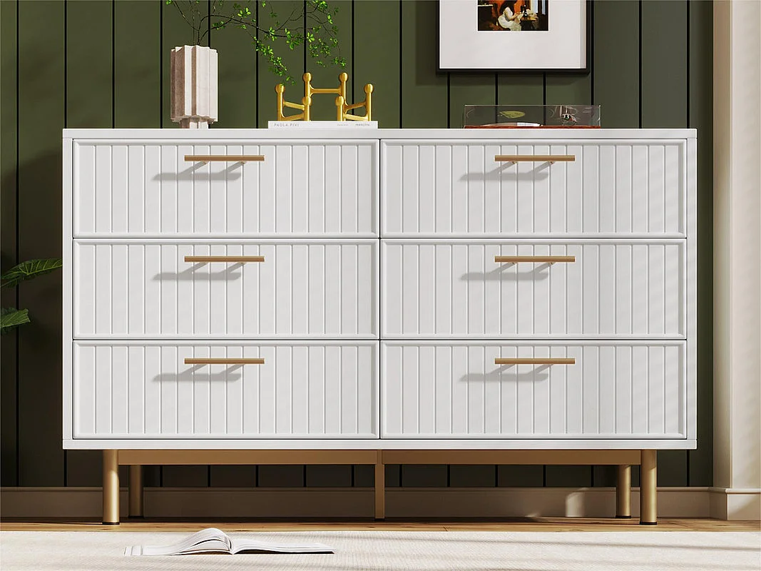 Ladekast versierd met verticale strepen - 6 lades - Wit