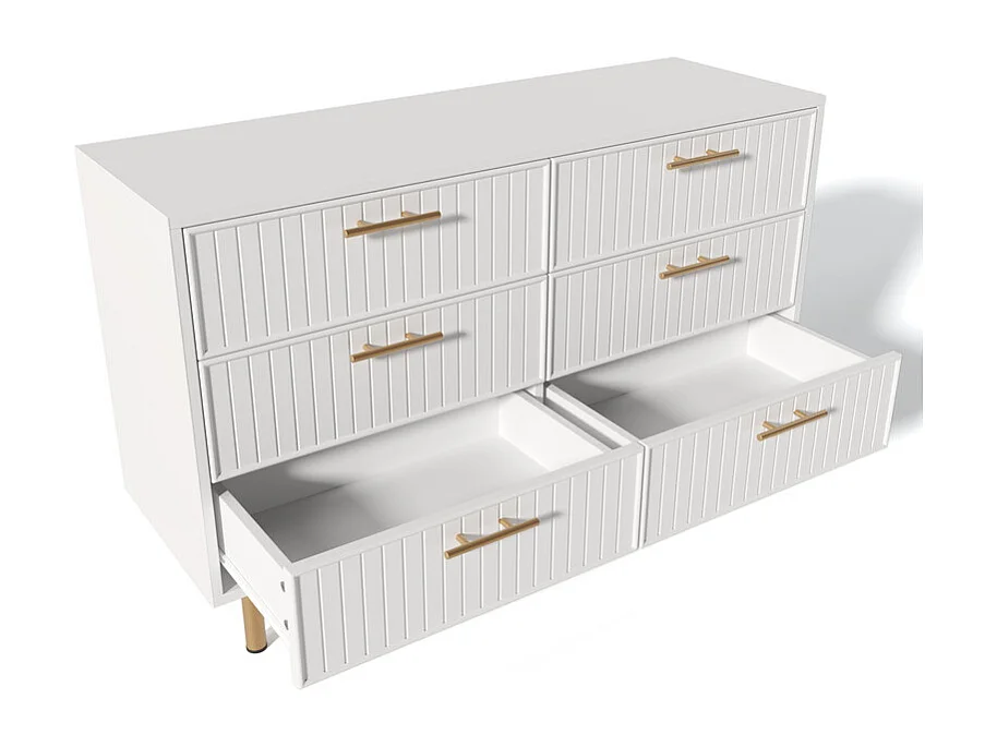 Ladekast versierd met verticale strepen - 6 lades - Wit